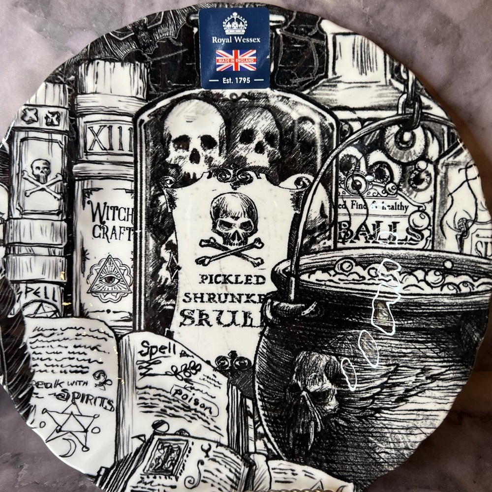 Halloween Boiling Cauldron Salad Plate Royal Wessex Witchcraft Spell Books Skull